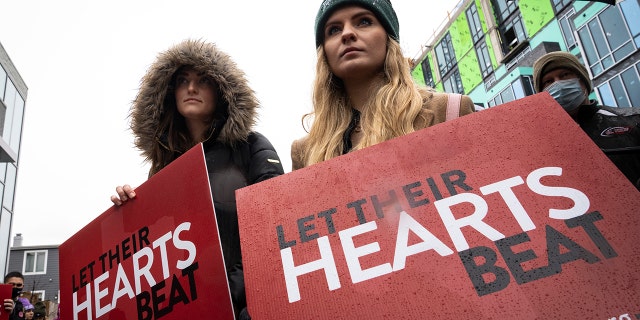 Anti-abortion activists protest outside of a Planned Parenthood clinic on January 20, 2022 in Washington, DC. The protest was organized by the Purple Sash Revolution and Priests for Life.