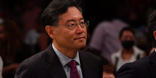 Ambassador Qin Gang watches the game between the Chicago Sky and the New York Liberty on July 23, 2022, at the Barclays Center in Brooklyn, New York.