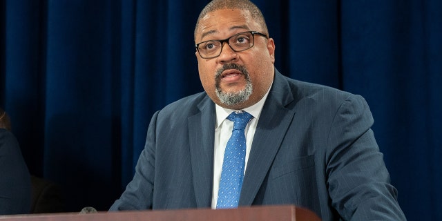 Manhattan District Attorney Alvin Bragg speaks at a press conference.