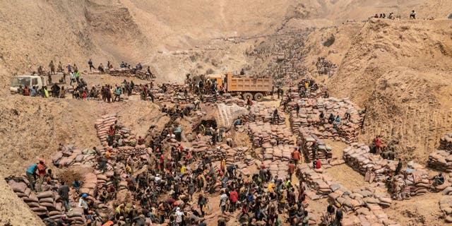 Artisanal miners work at a cobalt mine in the Democratic Republic of the Congo on Oct. 12, 2022.