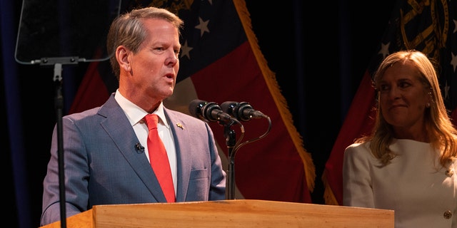 Republican Governor Brian Kemp and his wife Marty in Atlanta, Georgia on November 8, 2022. 