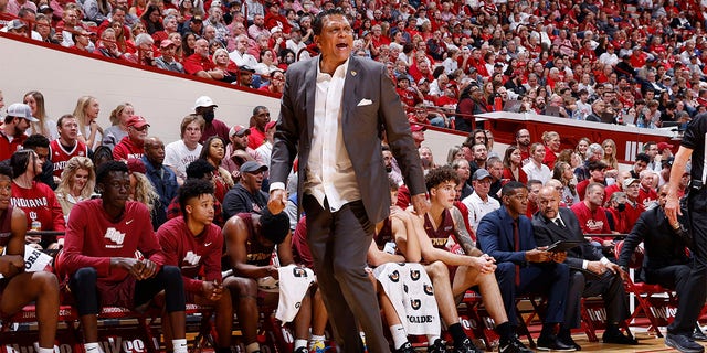 Bethune-Cookman Wildcats head coach Reggie Theus looks on during a college basketball game against the Indiana Hoosiers at the Assembly Hall in Bloomington, Indiana on November 10, 2022.