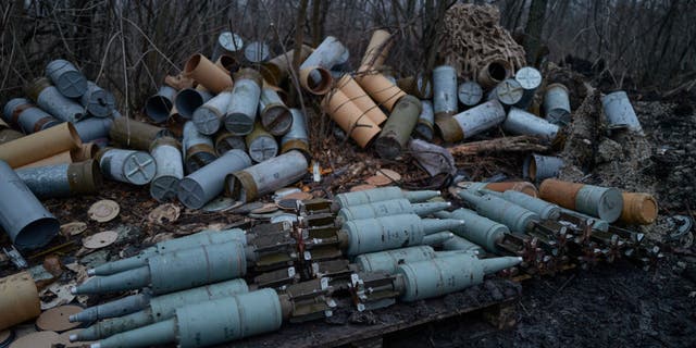 Shells are prepared for the day as Ukrainian tanks from the second company of the tank battalion are positioned on the frontline on Dec. 25, 2022, in Donetsk, Ukraine. 