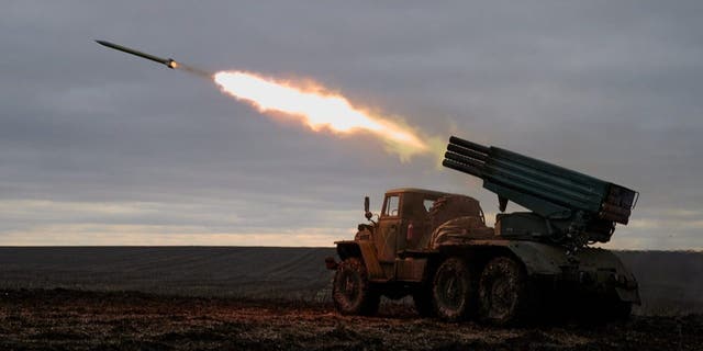 Soldiers of the 59th brigade of the Ukrainian Armed Forces fire grad missiles on Russian positions in Russia-occupied Donbas region on Dec. 30, 2022, in Donetsk, Ukraine. 