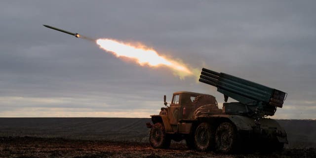 Soldiers of the 59th brigade of the Ukrainian Armed Forces fire grad missiles on Russian positions in Russia-occupied Donbas region on Dec. 30, 2022, in Donetsk, Ukraine. 