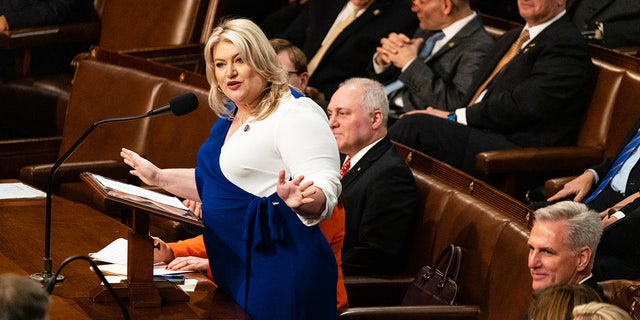 Florida GOP Rep. Kat Cammack nominates Kevin McCarthy for House speaker at the US Capitol on Jan. 4, 2023.