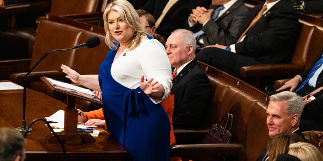 Florida GOP Rep. Kat Cammack nominates Kevin McCarthy for House speaker at the US Capitol on Jan. 4, 2023.