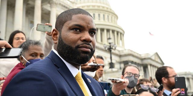 U.S. Representative Byron Donalds (R-FL) seeks to the media outside the United States Capitol on Wednesday January 4, 2023, in Washington, D.C.