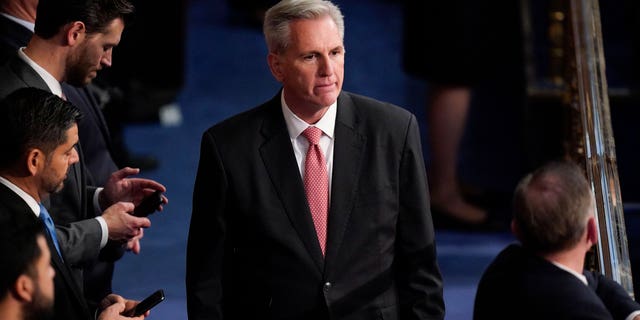 Rep.-elect Kevin McCarthy, R-Calif., prepares for a ninth round of voting for speaker during a meeting of the 118th Congress at the U.S. Capitol in Washington, D.C., on Thursday.