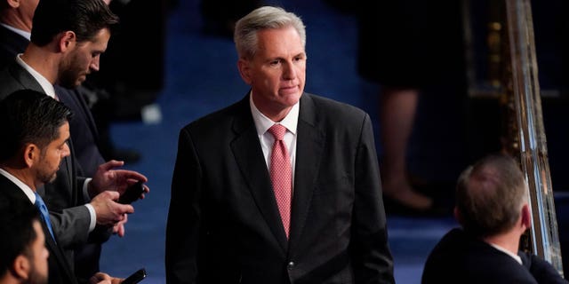 Rep.-elect Kevin McCarthy, R-Calif., prepares for a ninth round of voting for speaker during a meeting of the 118th Congress at the U.S. Capitol in Washington, D.C., on Thursday.