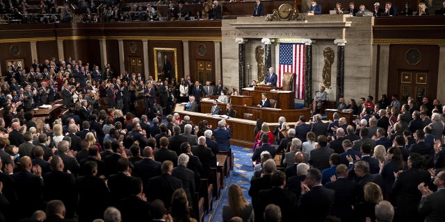 Speaker-elect Kevin McCarthy gives a speech before being sworn in, following Republicans winning the vote for speaker in Washington, DC on January 7th, 2022.