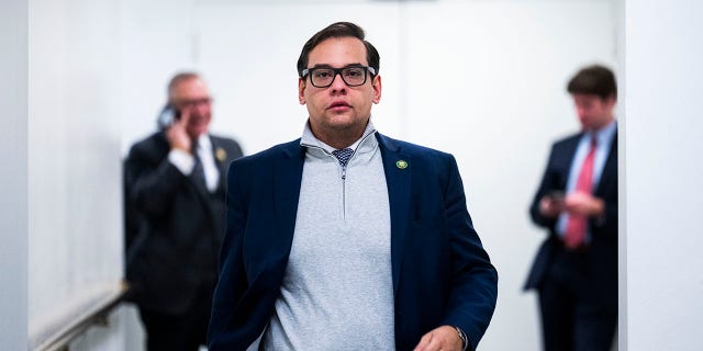 Rep. George Santos, RN.Y., outside a House Republican Conference meeting in the US Capitol Tuesday, Jan. 10, 2023. 