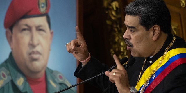 Nicolás Maduro, Venezuela's president, delivers his state of the union address at the National Assembly in Caracas on Jan. 12, 2023.