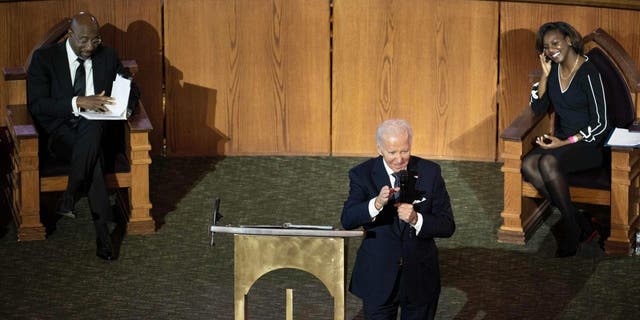 President Joe Biden delivers a sermon at Ebenezer Baptist Church in Atlanta, Georgia, on Jan. 15, 2023.