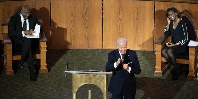 President Joe Biden delivers a sermon at Ebenezer Baptist Church in Atlanta, Georgia, on Jan. 15, 2023.