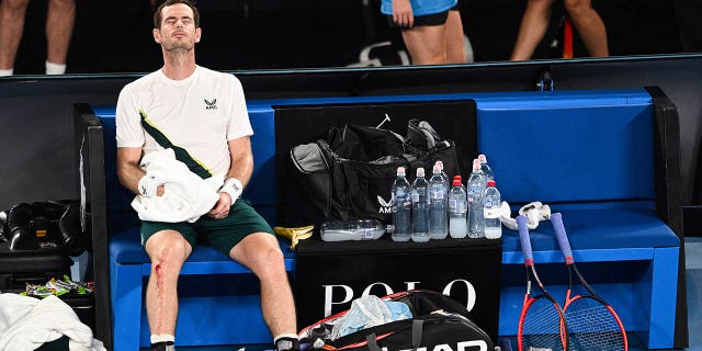 Andy Murray celebrates after winning his first-round match against Matteo Berrettini at the Australian Open in Melbourne on Jan. 17, 2023.