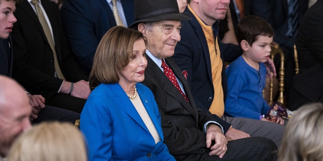 Representative Nancy Pelosi, a Democrat from California, and her husband Paul Pelosi, in the East Room of the White House in Washington, DC, US, on Tuesday, Jan. 17, 2023. 