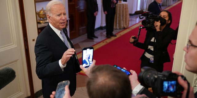 US President Joe Biden departs after hosting bipartisan mayors attending the US Conference of Mayors Winter Meeting, in the East Room of the White House in Washington, DC, on January 20, 2023. 