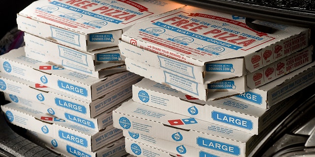 A stack of Domino's pizzas in Spring Township, Pennsylvania, are shown on July 10, 2020.