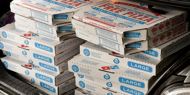 A stack of Domino's pizzas in Spring Township, Pennsylvania, are shown on July 10, 2020.