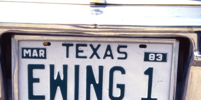 Numberplate on a car of the Ewing Family from the CBS primetime soap Dallas at The Cattle Barons Ball Sept. 24 1986 at Southfork Ranch, Dallas, Texas.