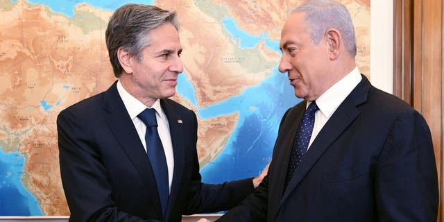 Secretary of State Antony Blinken meets Israeli Prime Minister Benjamin Netanyahu on the first leg of his four-day trip to the Middle East, on May 25, 2021 in Jerusalem.