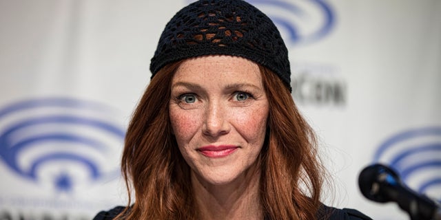 Annie Wersching is shown at the "Star Trek: Picard" panel at WonderCon 2022.