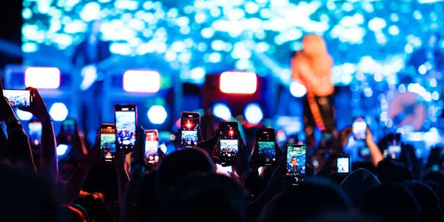 A general view of the audience during Avril Lavigne concert with smartphones at Espaco Unimed on Sept.  7, 2022, in Sao Paulo, Brazil.