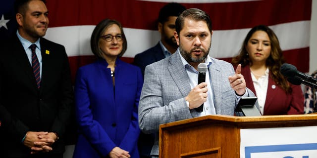 Rep. Ruben Gallego, D-Ariz., speaks at a Congressional Hispanic Caucus event on Nov. 18, 2022, in Washington, DC