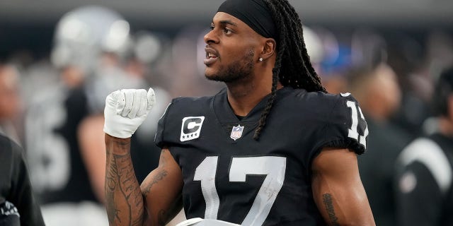 Davante Adams of the Las Vegas Raiders reacts against the San Francisco 49ers during the third quarter at Allegiant Stadium Jan. 1, 2023, in Las Vegas. 