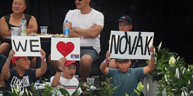 Fans during  Novak Djokovic of Serbia competes against Sebastian Korda of the USA during day eight of the 2023 Adelaide International at Memorial Drive on Jan. 8, 2023 in Adelaide, Australia. 