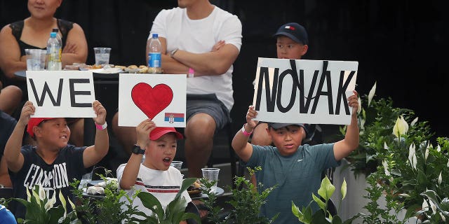 Fans watch Novak Djokovic compete against Sebastian Korda during the Adelaide International at Memorial Drive on Jan. 8, 2023, in Adelaide, Australia.