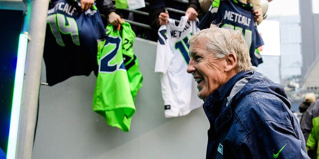 Seahawks head coach Pete Carroll prior to the game against the Los Angeles Rams at Lumen Field on Jan. 8, 2023, in Seattle.