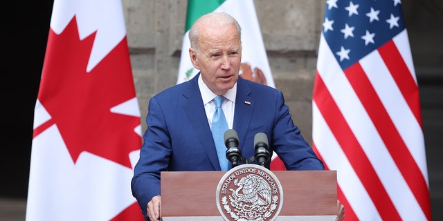 U.S. President Joe Biden speaks during a connection   for the media arsenic  portion  of the '2023 North American Leaders' Summit astatine  Palacio Nacional connected  January 10, 2023 successful  Mexico City, Mexico. 