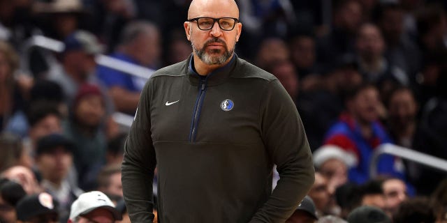 Head coach Jason Kidd of the Dallas Mavericks watches during the Clippers game at Crypto.com Arena on Jan. 10, 2023, in Los Angeles.