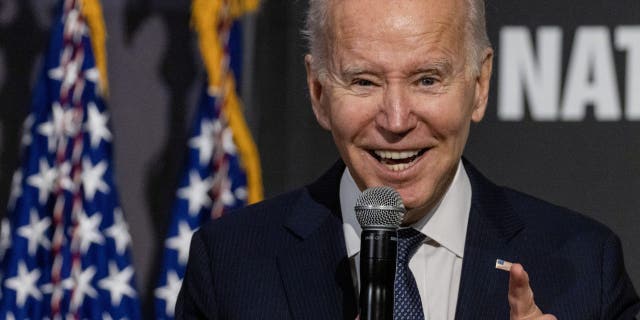 U.S. President Joe Biden speaks to supporters at the National Action Network's Annual Martin Luther King Day Breakfast on January 16, 2023 in Washington, DC. President Biden delivered the keynote address after being introduced by Reverend Al Sharpton.