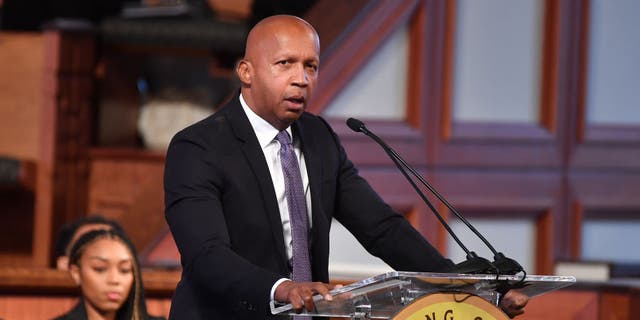 Bryan Stevenson, Esq., Founder and Executive Director, Equal Justice Initiative, speaks onstage during the 2023 Martin Luther King, Jr. Beloved Community Commemorative Service at Ebenezer Baptist Church on Jan. 16, 2023 in Atlanta.