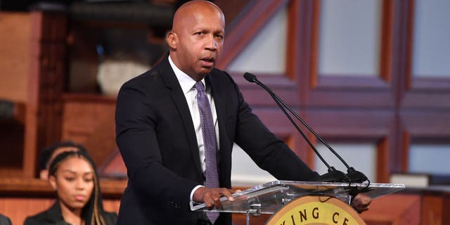 Bryan Stevenson, Esq., Founder and Executive Director, Equal Justice Initiative, speaks onstage during the 2023 Martin Luther King, Jr. Beloved Community Commemorative Service at Ebenezer Baptist Church on Jan. 16, 2023 in Atlanta.