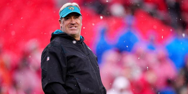 Head coach Doug Pederson of the Jacksonville Jaguars looks on prior to the AFC Divisional Playoff game against the Kansas City Chiefs at Arrowhead Stadium on Jan. 21, 2023 in Kansas City, Missouri.