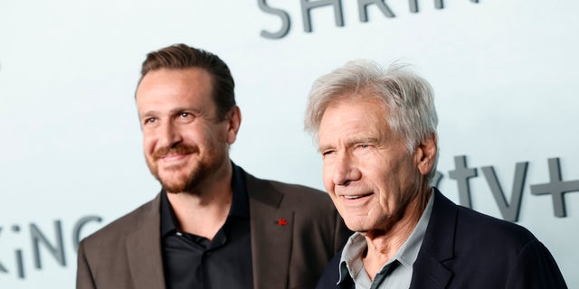 Jason Segel, left, and Harrison Ford star in "Shrinking" on Apple TV+.