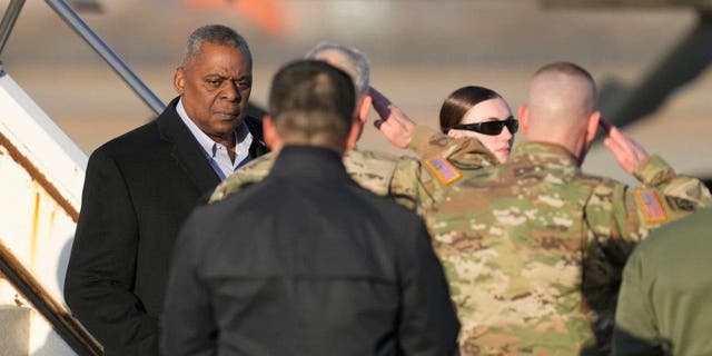 Secretary of Defense Lloyd Austin arrives at Osan Air Base on Jan. 30, 2023, in Pyeongtaek, South Korea.