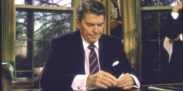 President Reagan addresses the nation about the Challenger shuttle disaster, on Jan. 28, 1986, from the Oval Office of the White House.