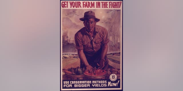 Government-issued wartime poster encouraging Americans to farm, 1943.