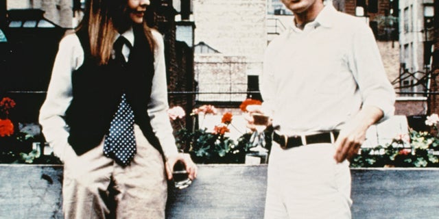 Woody Allen as Alvy Singer and Diane Keaton as Annie Hall in the comedy film "Annie Hall," 1977.