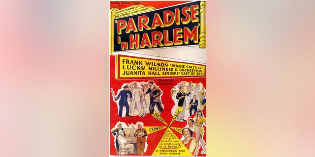 Photo of Lucky Millander and Mamie Smith and film posters — "Paradise In Harlem."