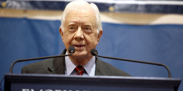  Former President Jimmy Carter addresses the crowd gathered for his 28th annual town hall meeting at Emory University on September 16, 2009 in Atlanta, Georgia.