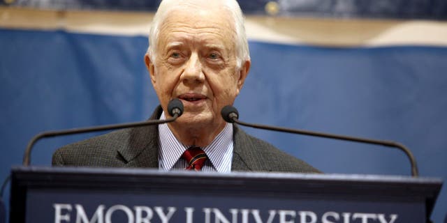  Former President Jimmy Carter addresses the crowd gathered for his 28th annual town hall meeting at Emory University on September 16, 2009 in Atlanta, Georgia.