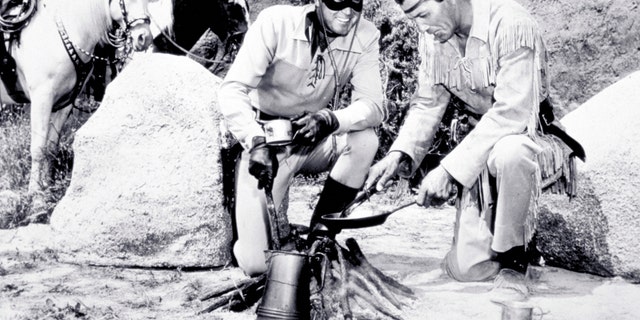 "The Lone Ranger" (1949-57), the adventures of masked hero, The Lone Ranger (Clayton Moore) and his Native American partner, Tonto (Jay Silverheels).
