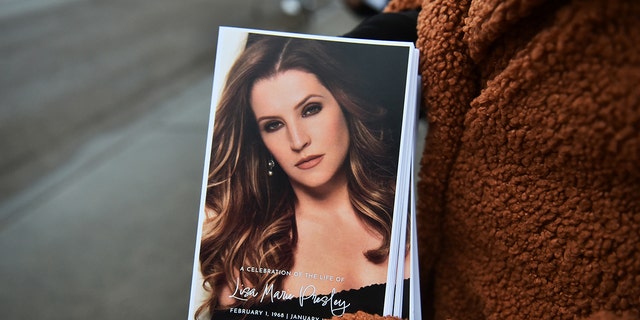 A view of the program at the public memorial for Lisa Marie Presley on January 22, 2023 in Memphis, Tennessee. 