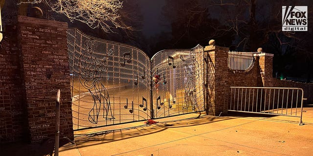 The gates outside Graceland in Memphis, Tennessee on the night of Lisa Marie Presley's death.